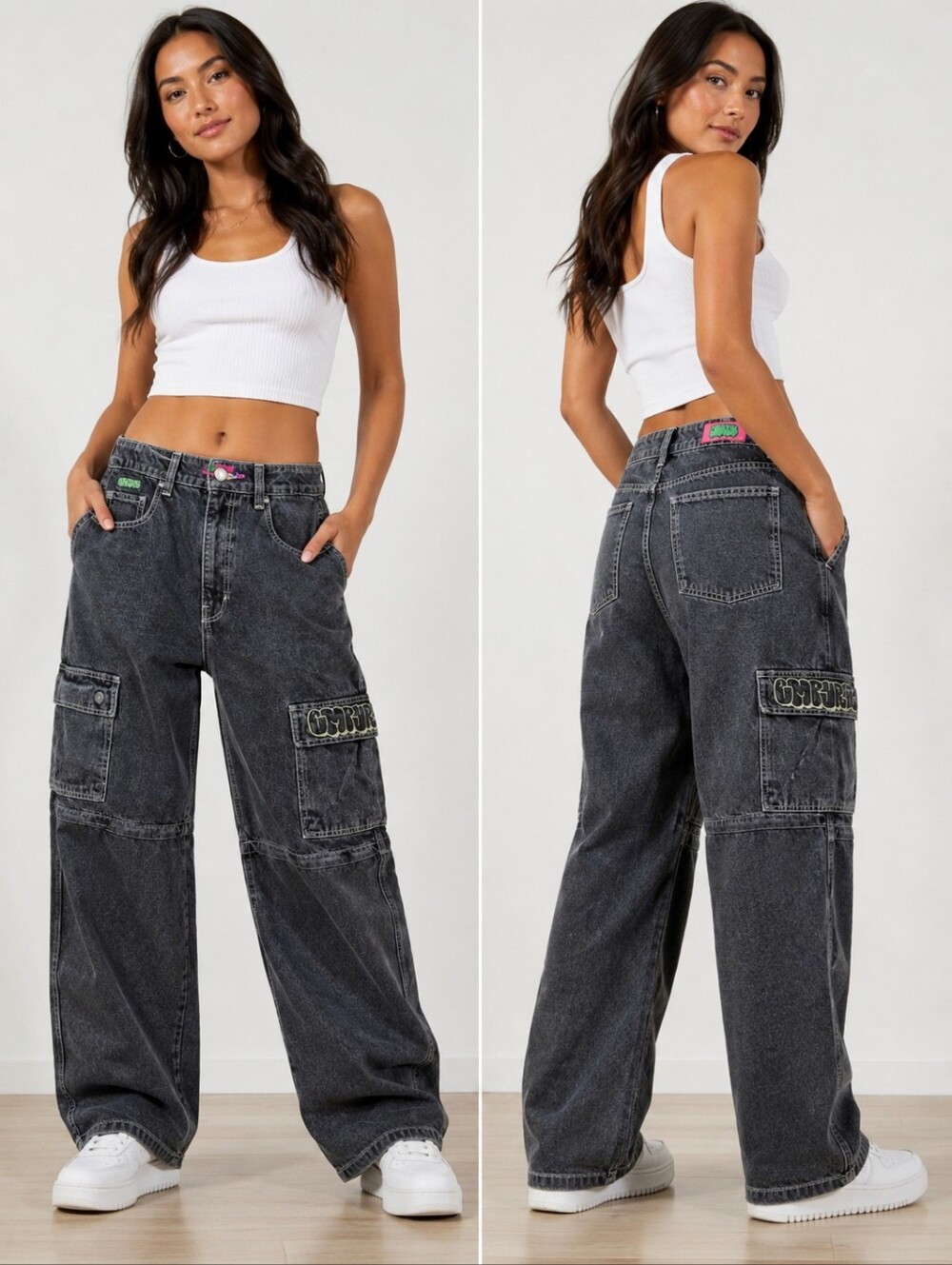 Empyre Tori Womens Zip Off Cargo Skate Jeans 16 Charcoal Black Baggy Pants Jorts